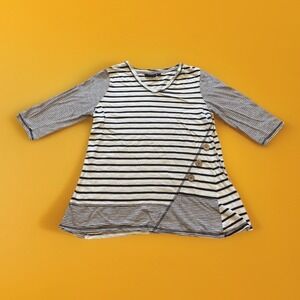 Onque Casual Long Sleeve T-Shirt Women's Size Large Tee Women V-Neck Top Striped